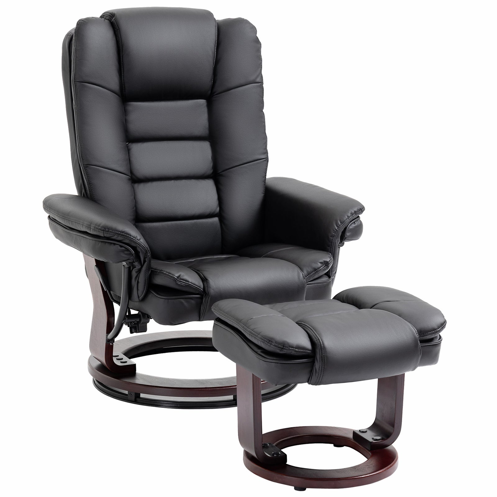 Swivel Manual Recliner And Footrest Set Leather | Black