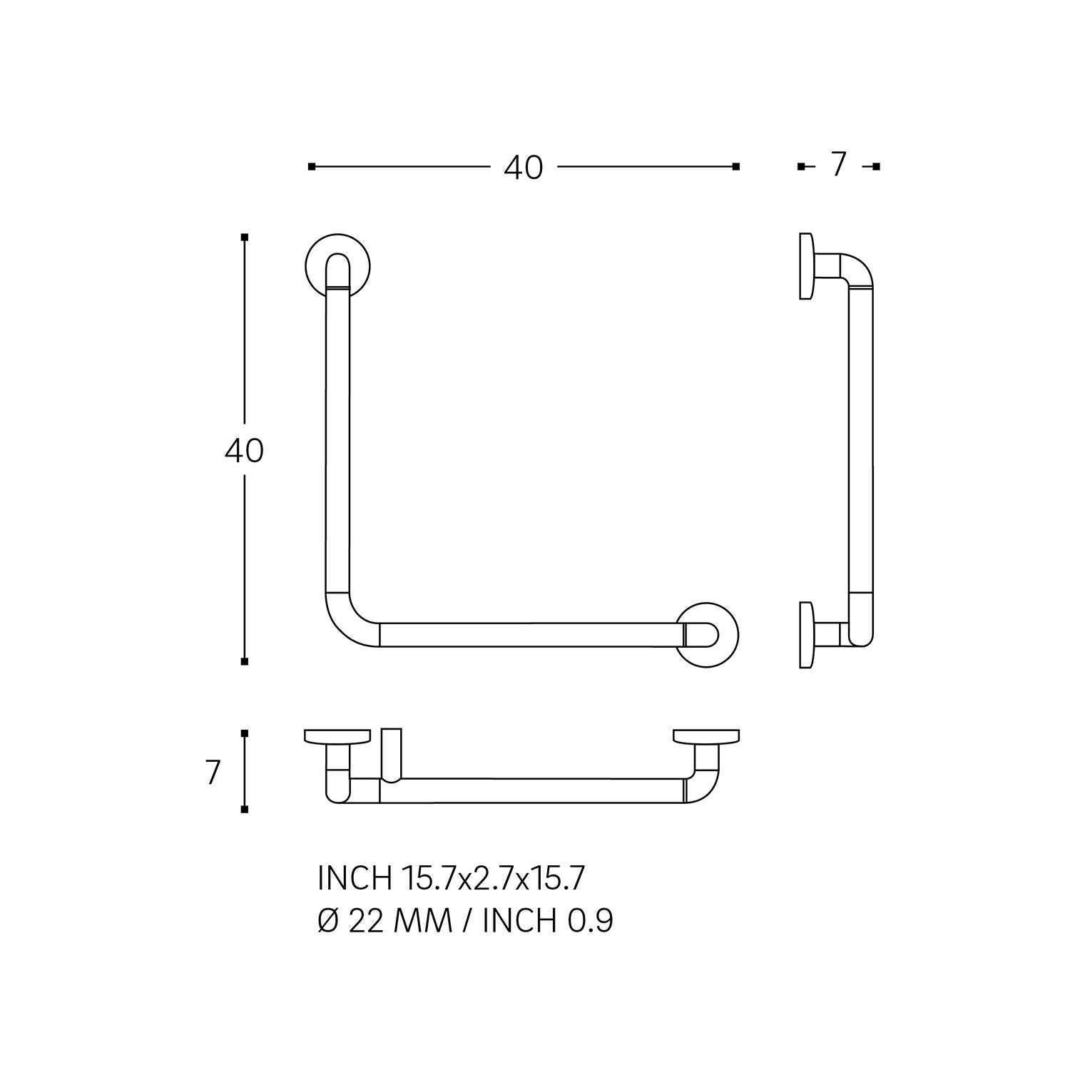 Grab Rail 60cm Straight Up To 150kg Architect S+ Collection | Chrome
