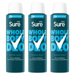 Men Whole Body Deodorant Spray Ocean Rush W/ 72h Odour Control 150ml, 3pk