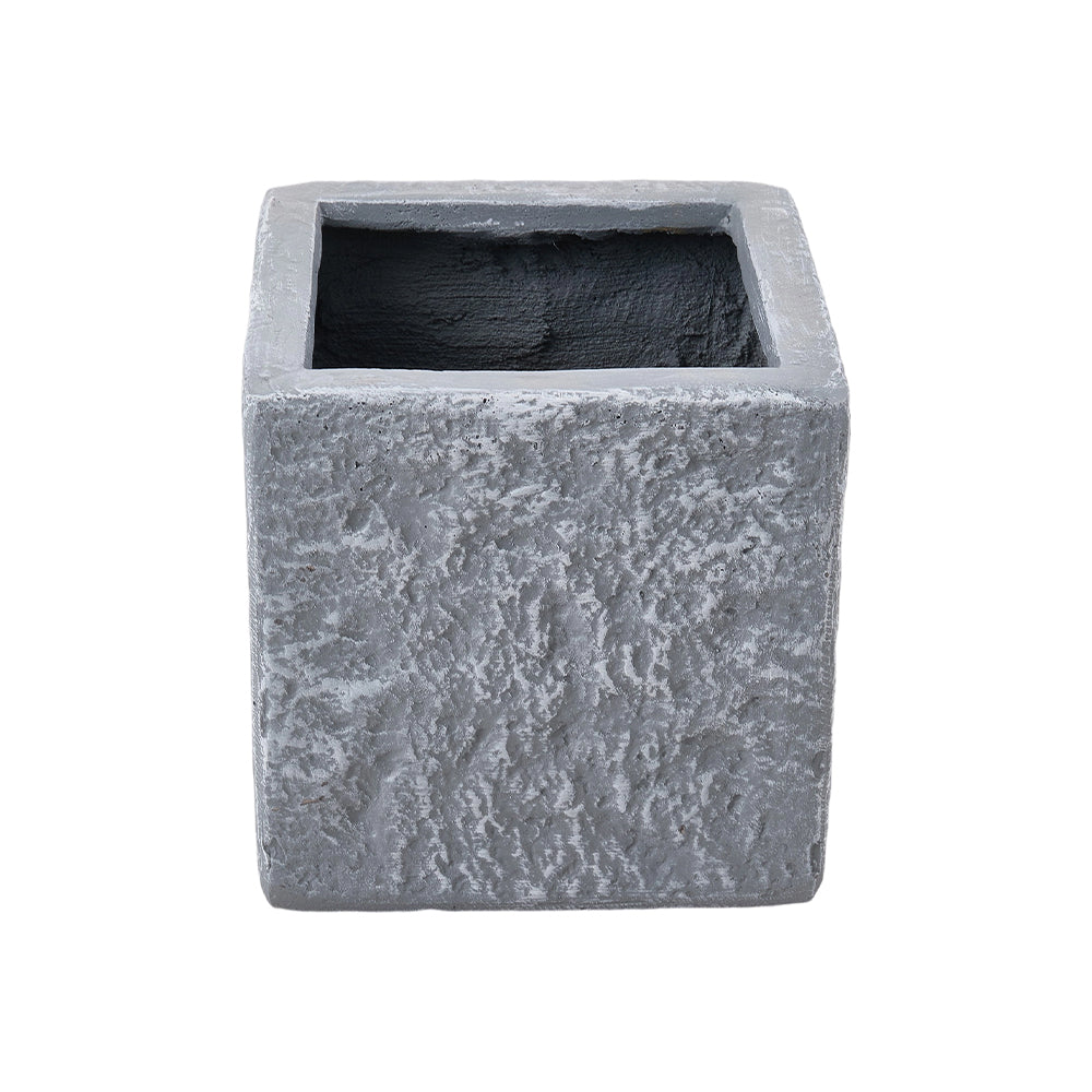 Cube Shaped Cement Planter Flower Pot With Drainage Holes | Large | Grey Granite