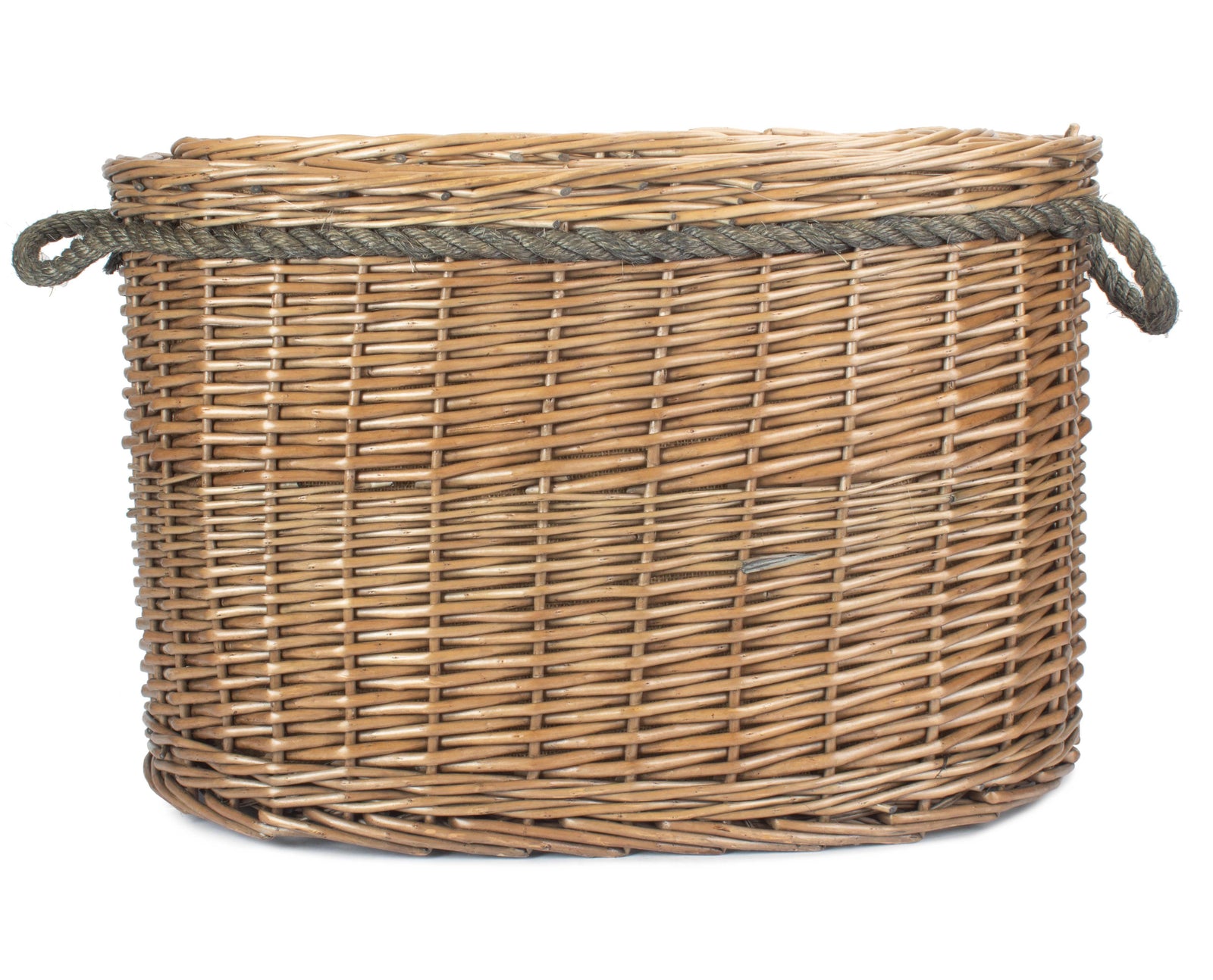 Wicker Oval Rope Handled Log Basket | Set-of-2 | Brown