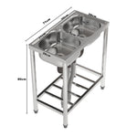 71cm W X 39cm D X 80cm H Two Compartment Stainless Steel Sink With Shelf