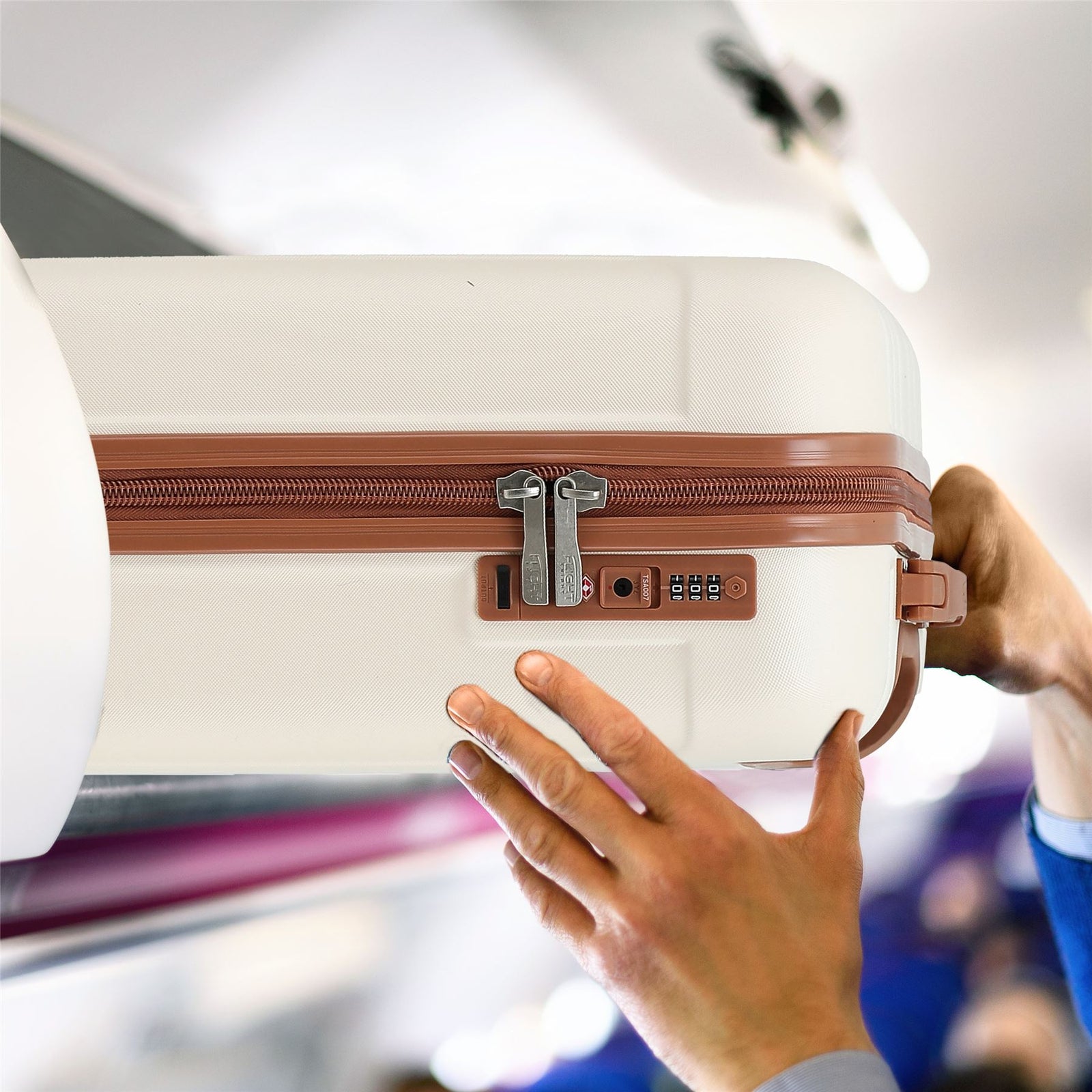 55x40x20cm Lightweight Luggage Overhead Cabin Hard Shell Cabin Suitcase 60+ Airlines Approved - Carry On Case - 4 Wheels | Cabin | Cream