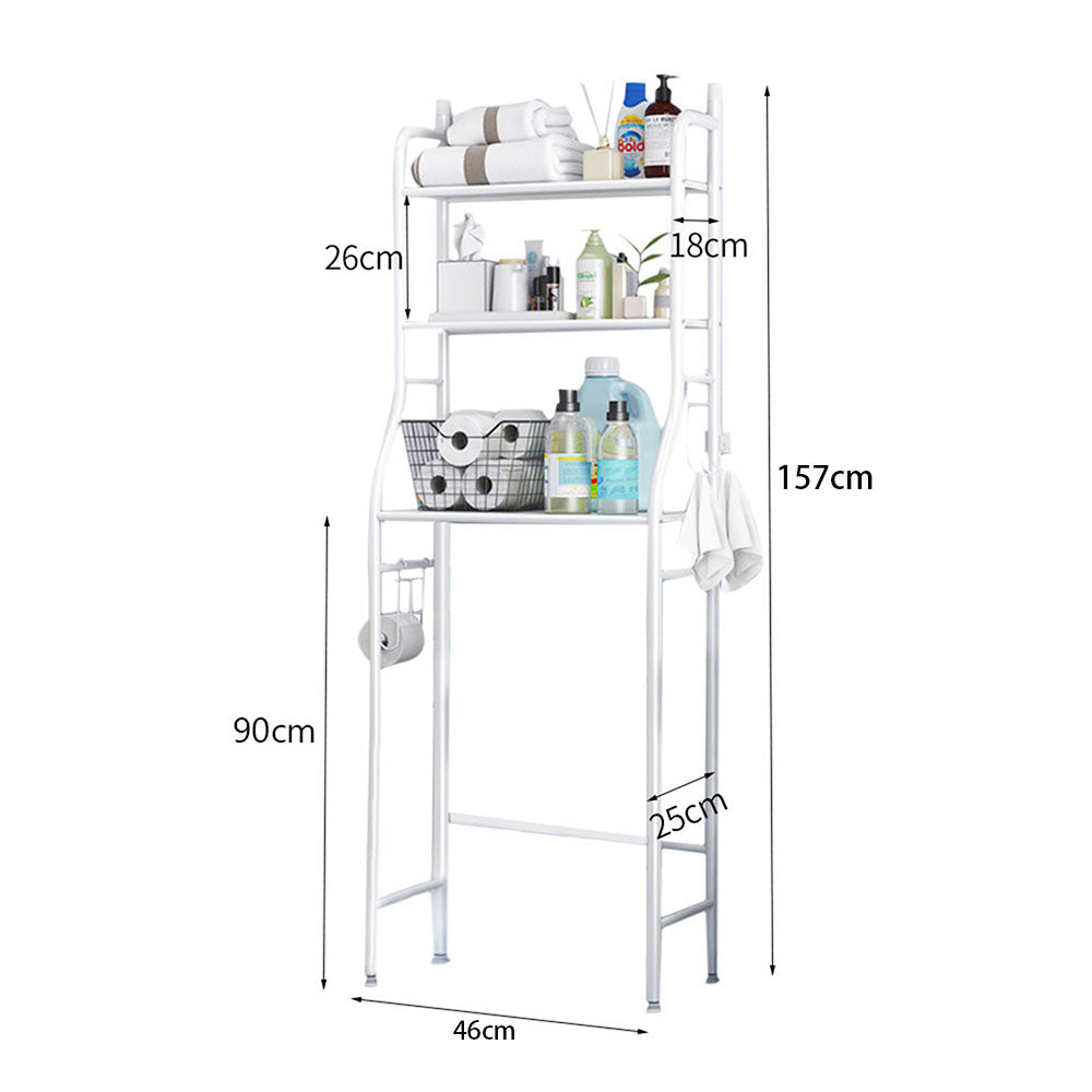 3 Tiers Metal Bathroom Organizer Over Toilet Rack Storage Shelves | White
