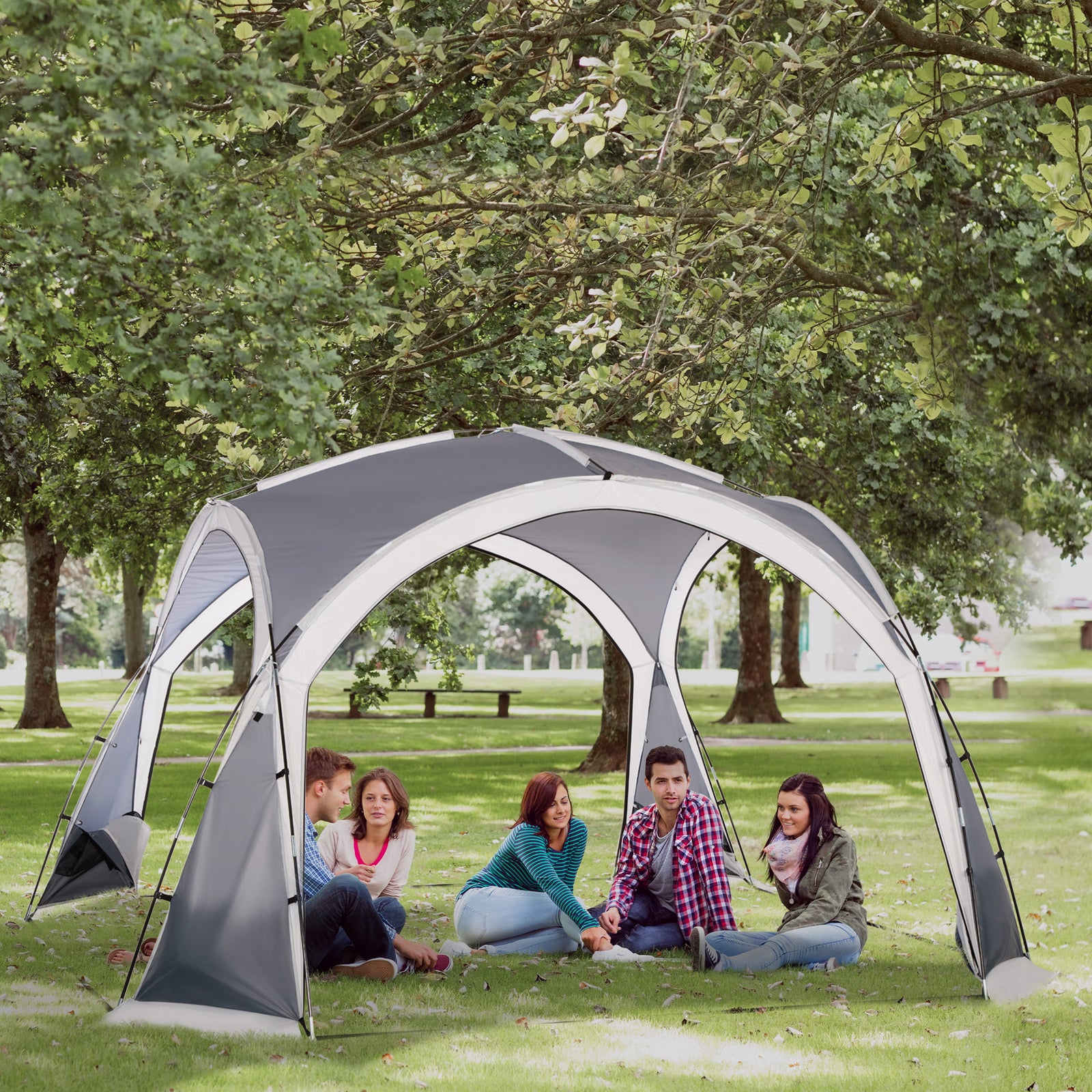 Dome Tent For 6-8 Person Camping Tent W/ Zipped Mesh Doors Lamp Hook | Grey