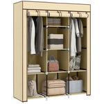 Fabric Portable Wardrobe With 8 Shelves 2 Hanging Rails | Beige
