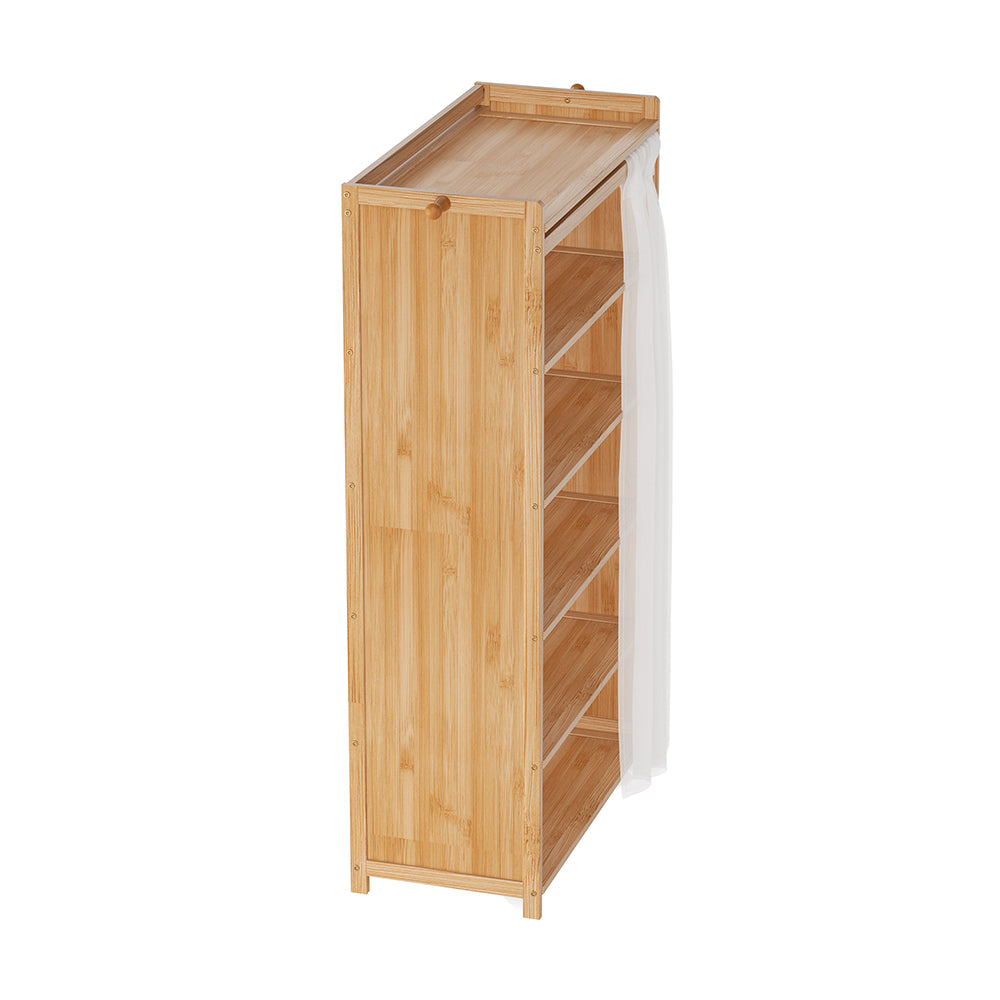 Bamboo Shoe Cabinet With Curtain 5/6-layer Entryway Shoe Rack Storage Organizer | Large