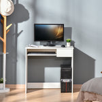 Compact Computer Table With Tray, Drawer | White