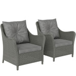 2 Pieces Rattan Garden Chairs, Cushioned Rattan Chairs | Dark Grey