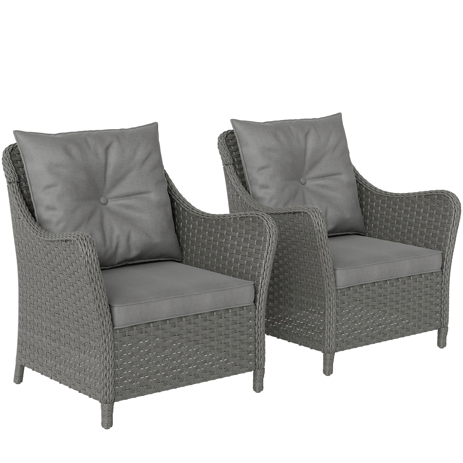 2 Pieces Rattan Garden Chairs, Cushioned Rattan Chairs | Dark Grey
