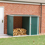 2.5m W Steel Outdoor Garden Storage Shed With Log Stacking Rack | Green