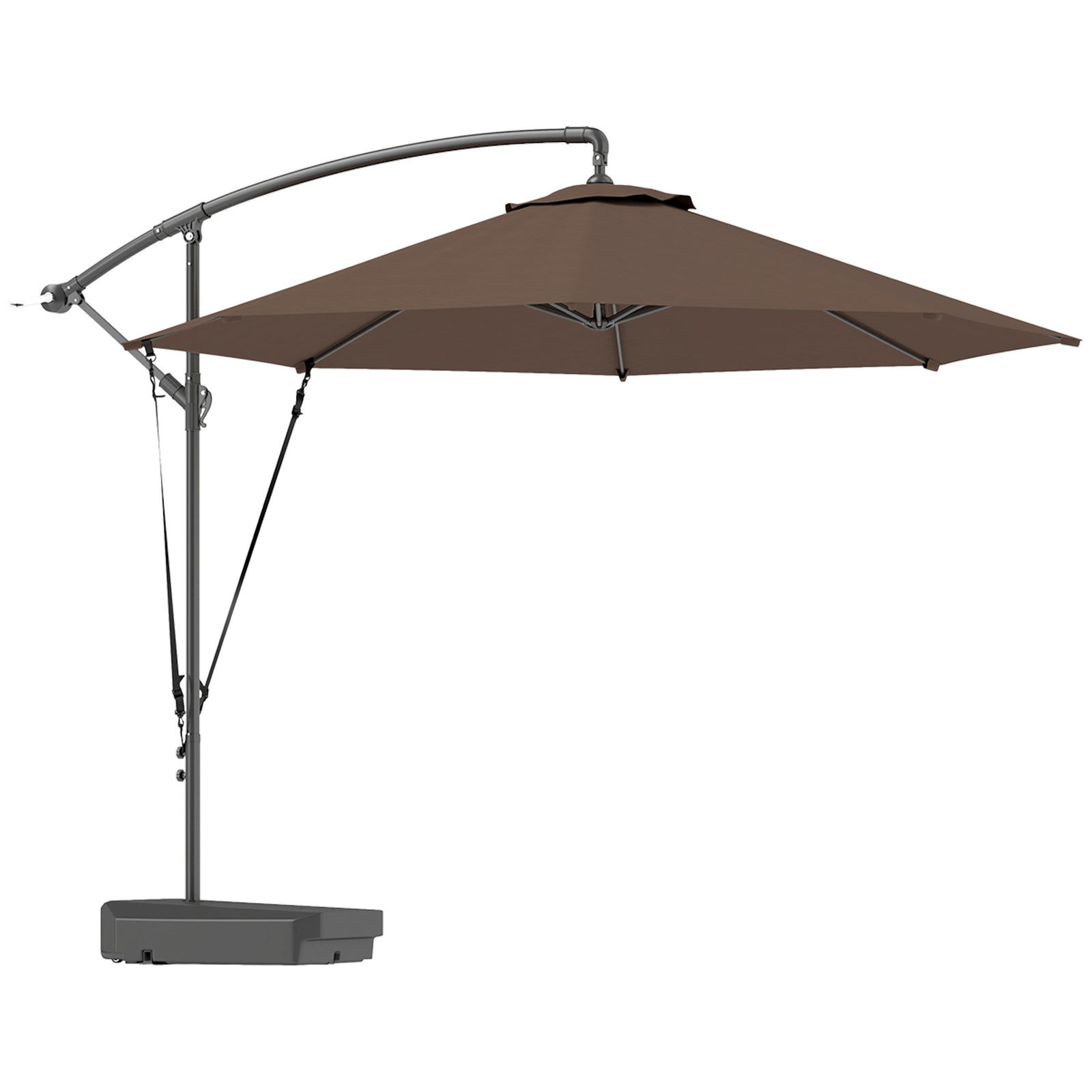 Garden Cantilever Parasol W/ Cover Weighted Base Wind Strap | Brown