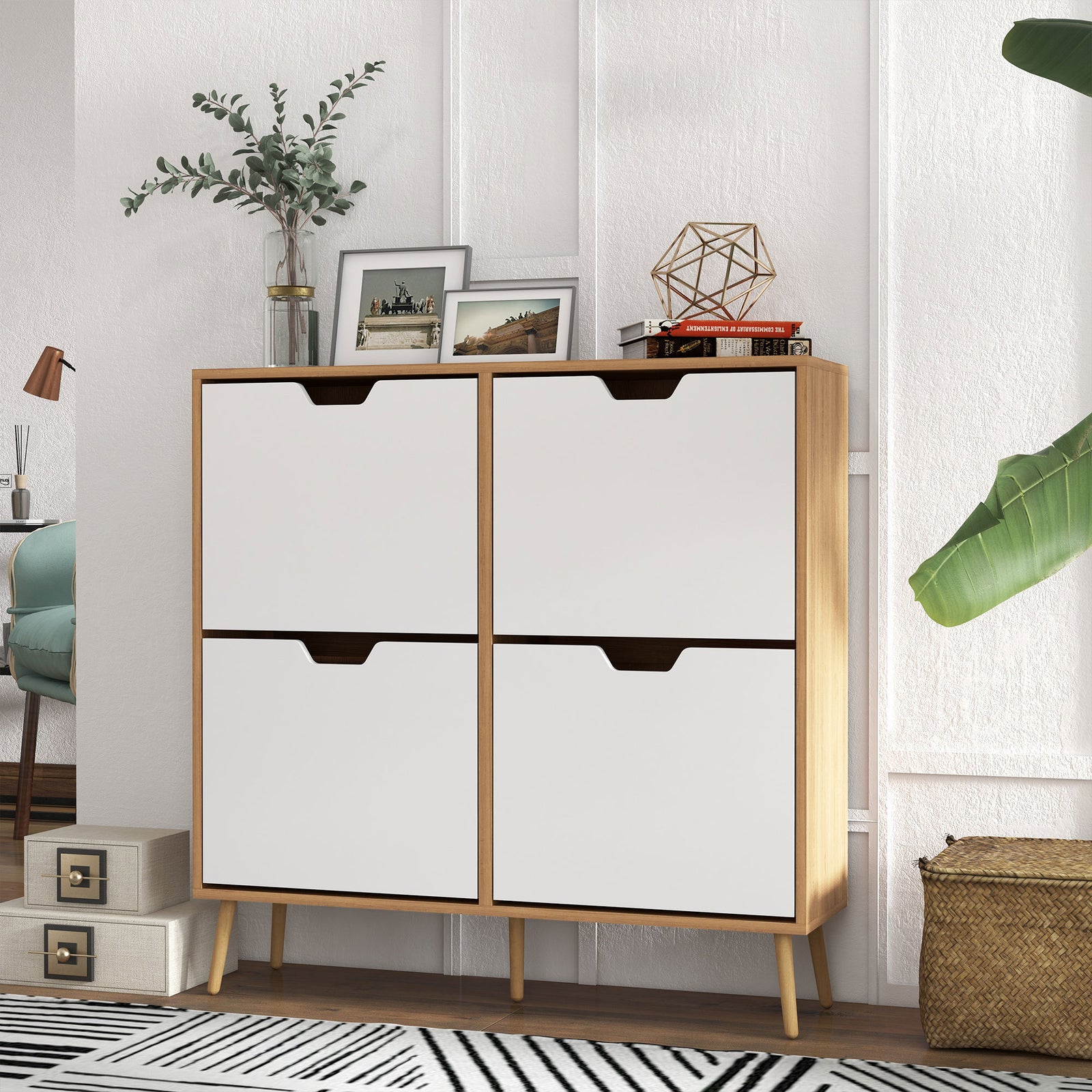 Shoe Storage Cabinet With 4 Flip Drawers For 16 Pairs | One Size | Natura