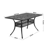 Set Of 7 Retro Garden Bistro Set Cast Aluminium With Cushions | Set of 7 | Black