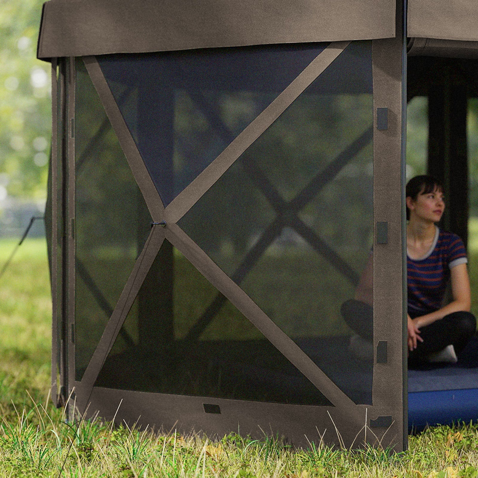 3 X 3(m) Hexagon Pop Up Gazebo With 5 Sides, Netting | Brown