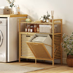 HOMCOM Double Tilt Out Laundry Cabinet Bamboo Laundry Hamper Cabinet