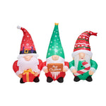 2.1m W Inflatable Christmas Gnomes Trio – Outdoor Decoration With Led Lights, Air Blower, Stakes & Water Bags