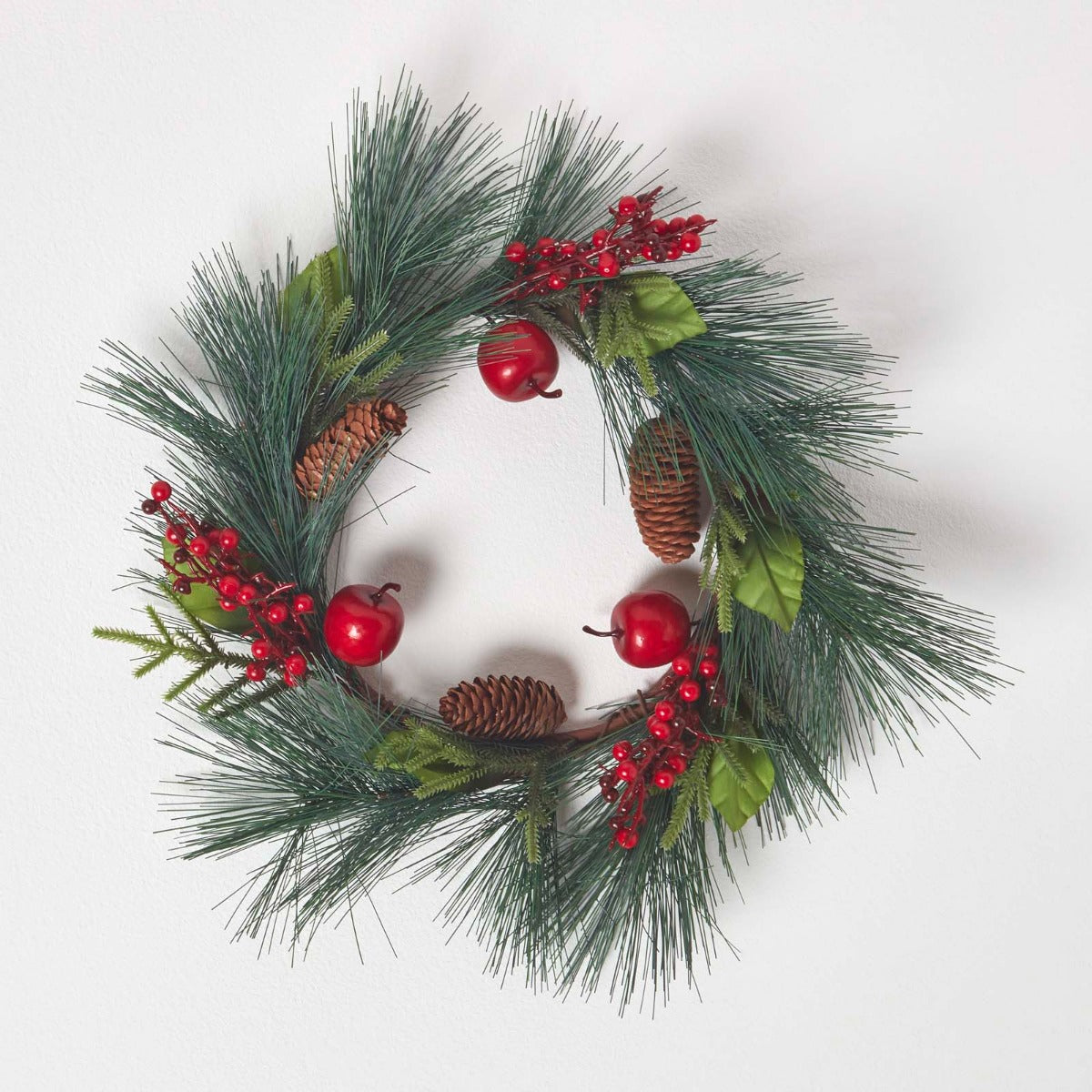 HOMESCAPES Red Apple And Berries Christmas Wreath