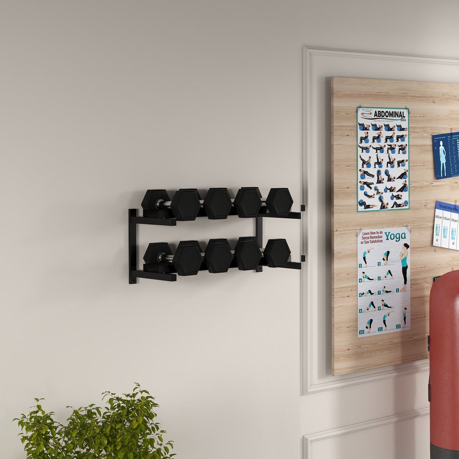 SPORTNOW Wall-mounted Dumbbell Rack, 2-tier Steel Design, Black