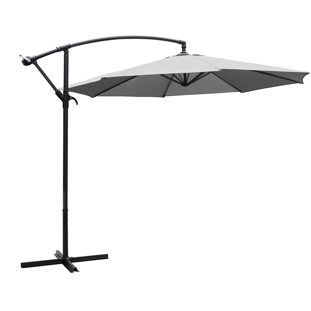 3m Large Banana Cantilever Patio Parasol For Outdoor Sunshade And Rain With Cross Base | One Size | Light Grey