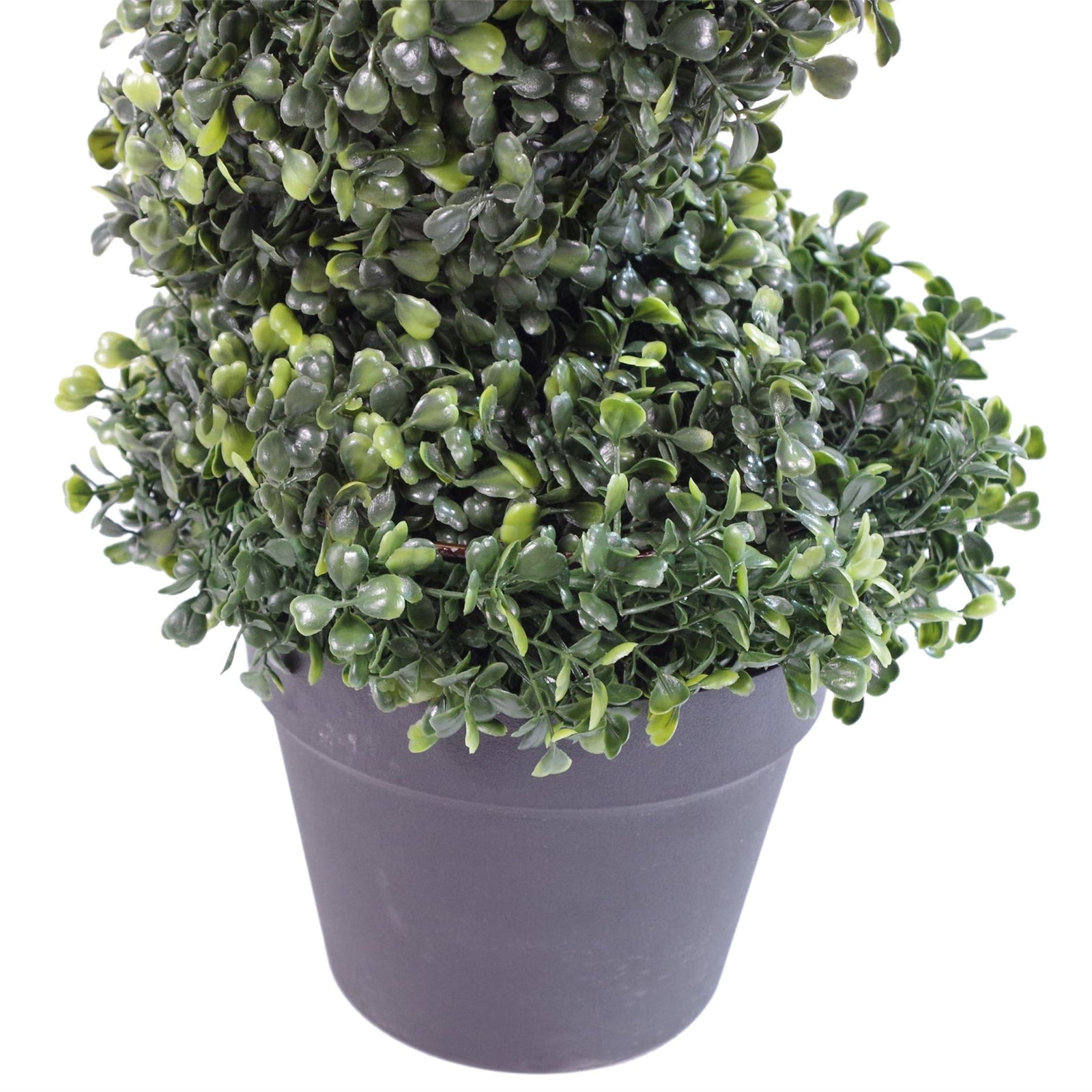 90cm Tall Artificial Boxwood Tower Tree Topiary Spiral Metal Top