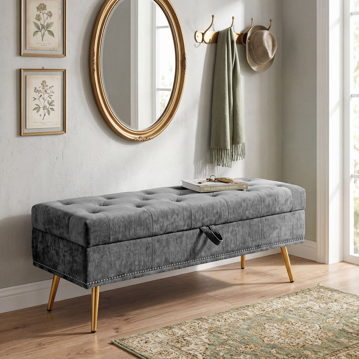 HOMCOM Storage Ottoman, Chenille Ottoman Storage Box