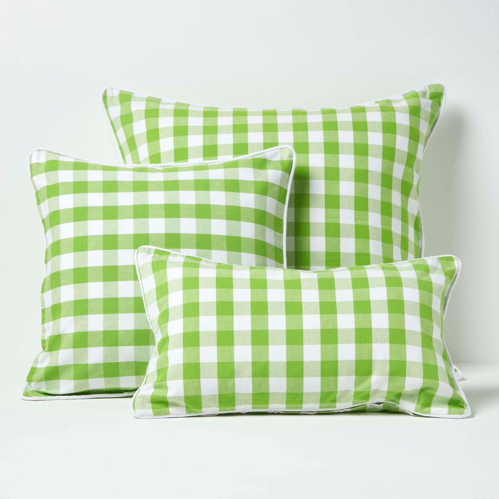 Block Check Cotton Gingham Cushion Cover | 45cm x 45cm | Green