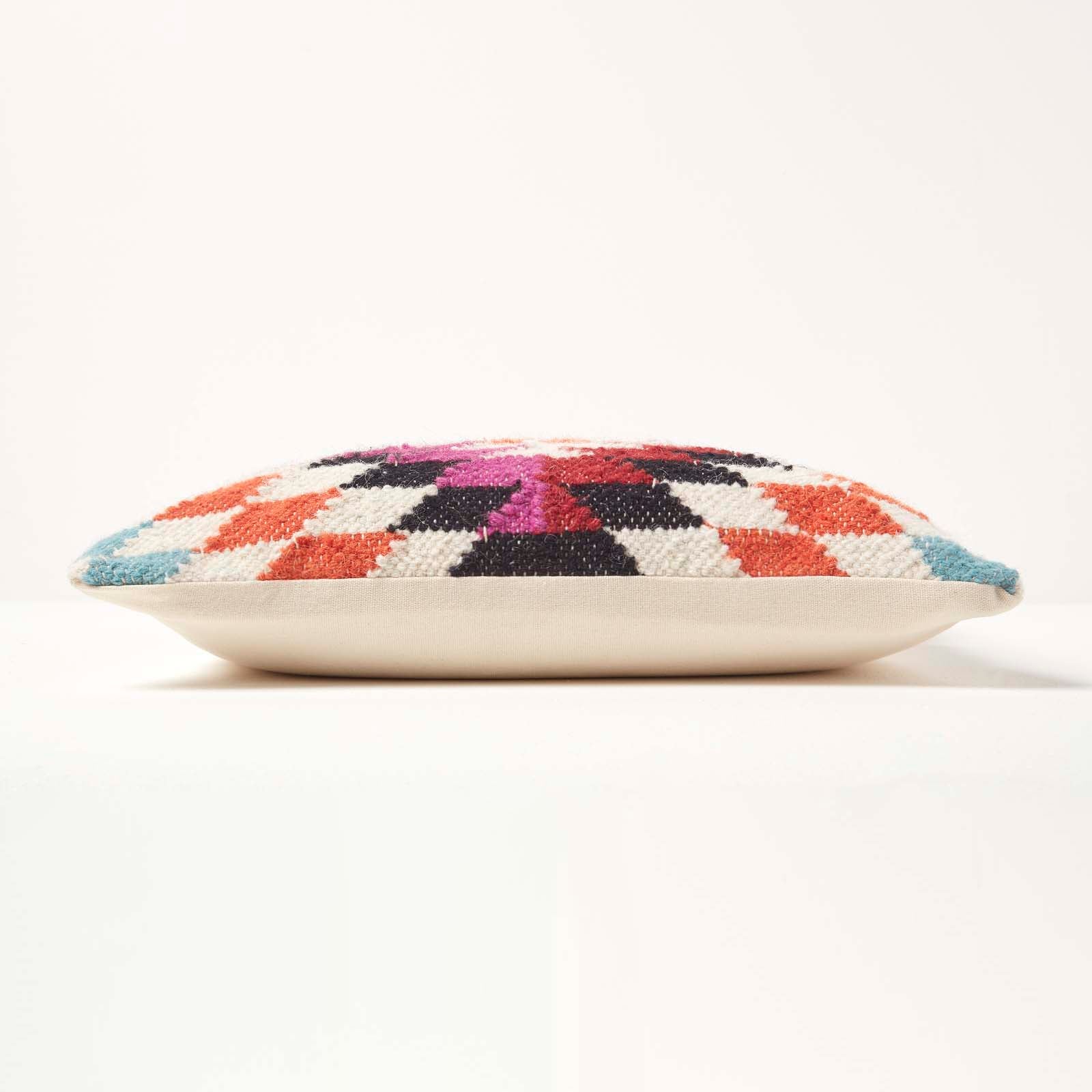 Handwoven Kilim Cushion With Feather Filling | 45cm x 45cm | Pink & White