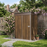 3x5 Ft Outdoor Pent Roof Metal Garden Storage Shed With 3d Brown Wood Grain Finish