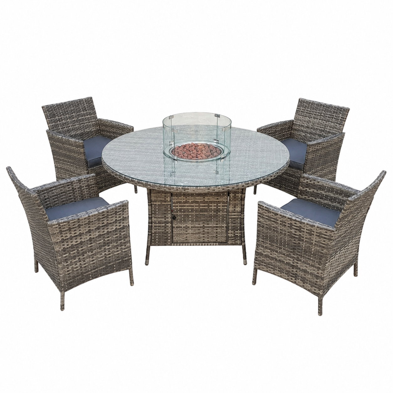 Amazon Rattan Fire Pit Dining Set - Round Table With Chairs | 4 Chairs | Grey