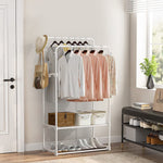 Double Rod Metal Clothes Rack Heavy Duty Garment Organizer With Shelves For Closet Or Bedroom | White