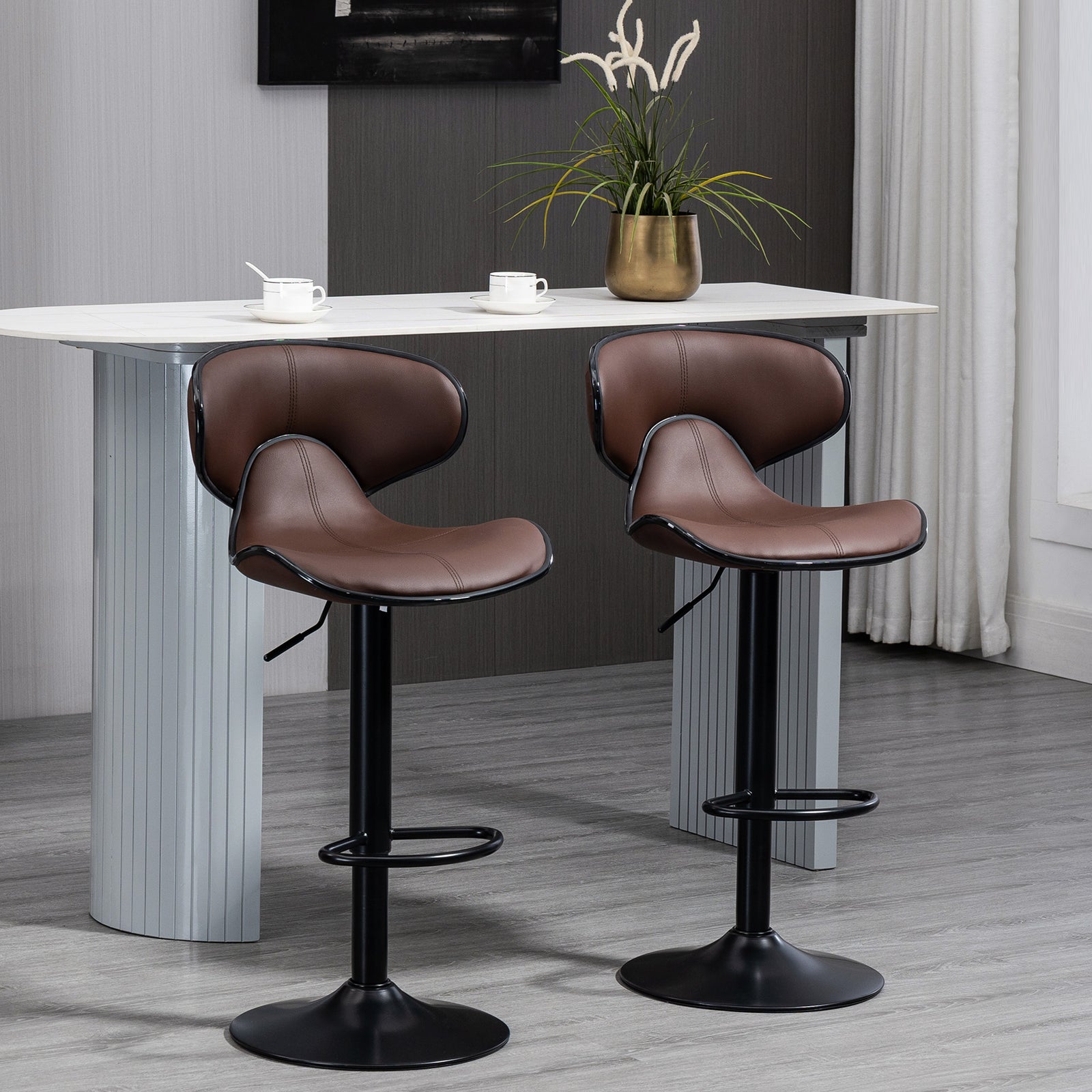Adjustable Swivel Barstools Counter Set Of 2 | Brown