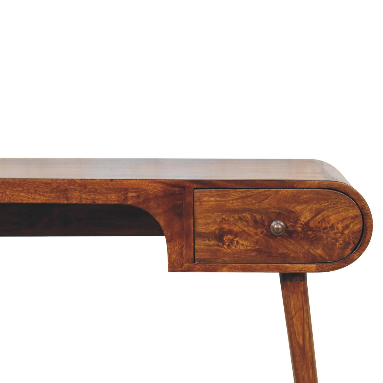 Solid Wood Chestnut London Arch Writing Desk, 2 Drawers, Dark Brown