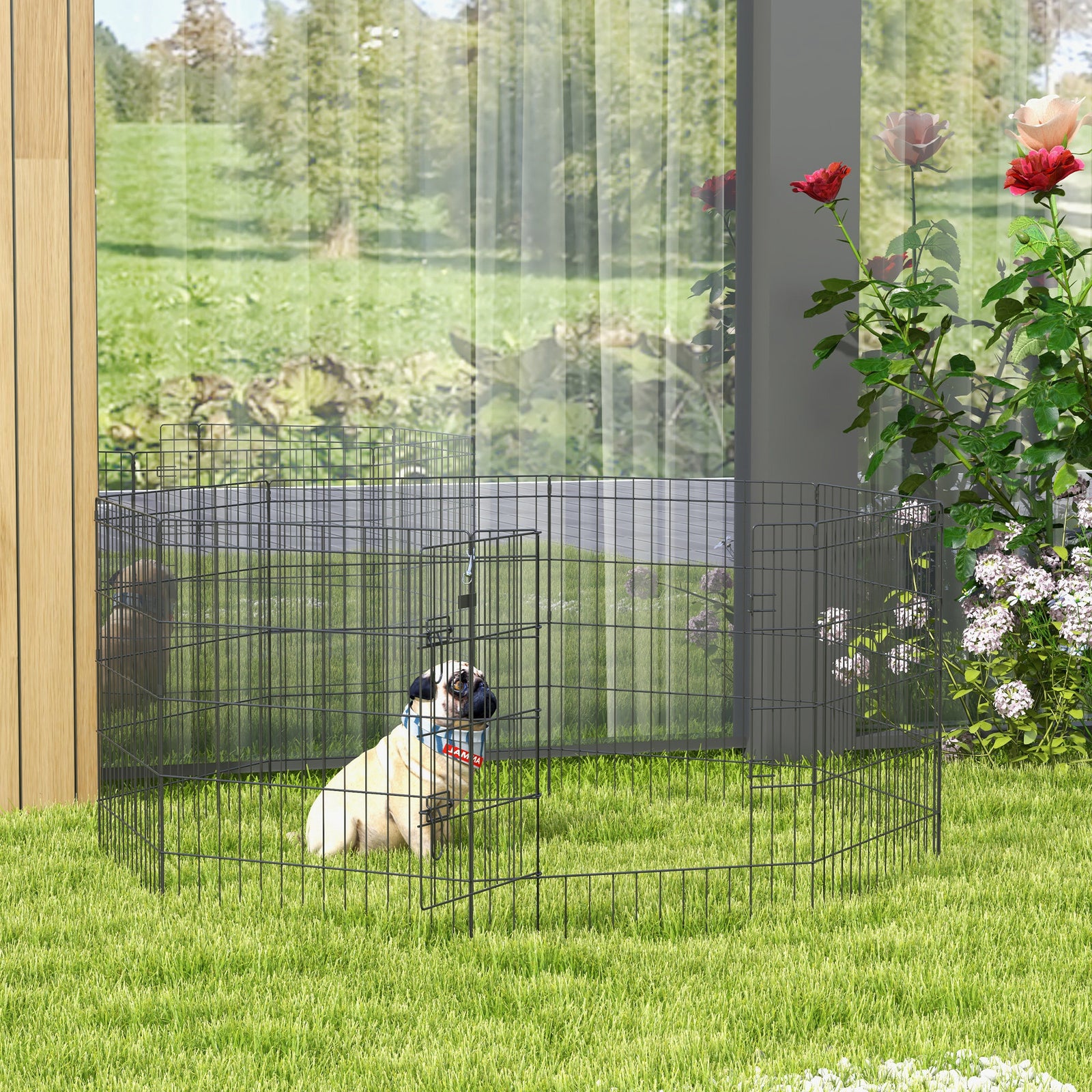 8 Panel Diy Dog Pen With Door For Indoor/outdoor Use, 76cm High