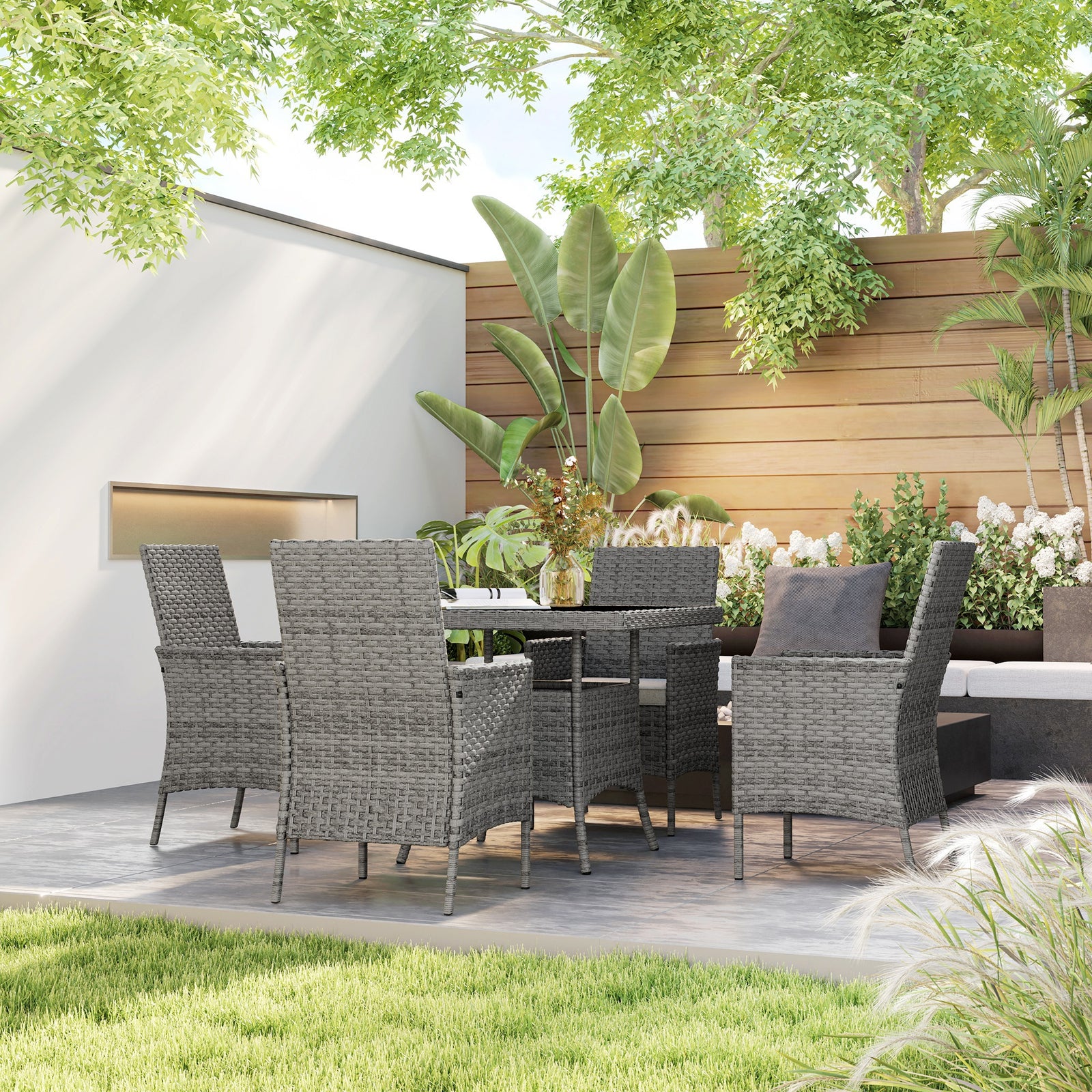 4 Seater Rattan Garden Furniture Set With Cushion | Dark Gray