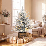 HOMCOM 90 Cm Prelit Flocked Table Christmas Tree, Base Stand, Green White