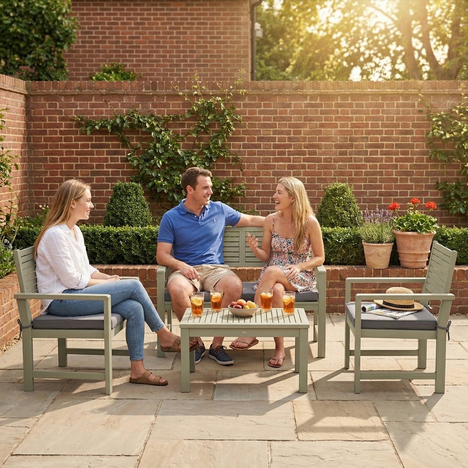 4 Seater Wooden Garden Furniture Set With Loveseat, Chairs, Table | Grey