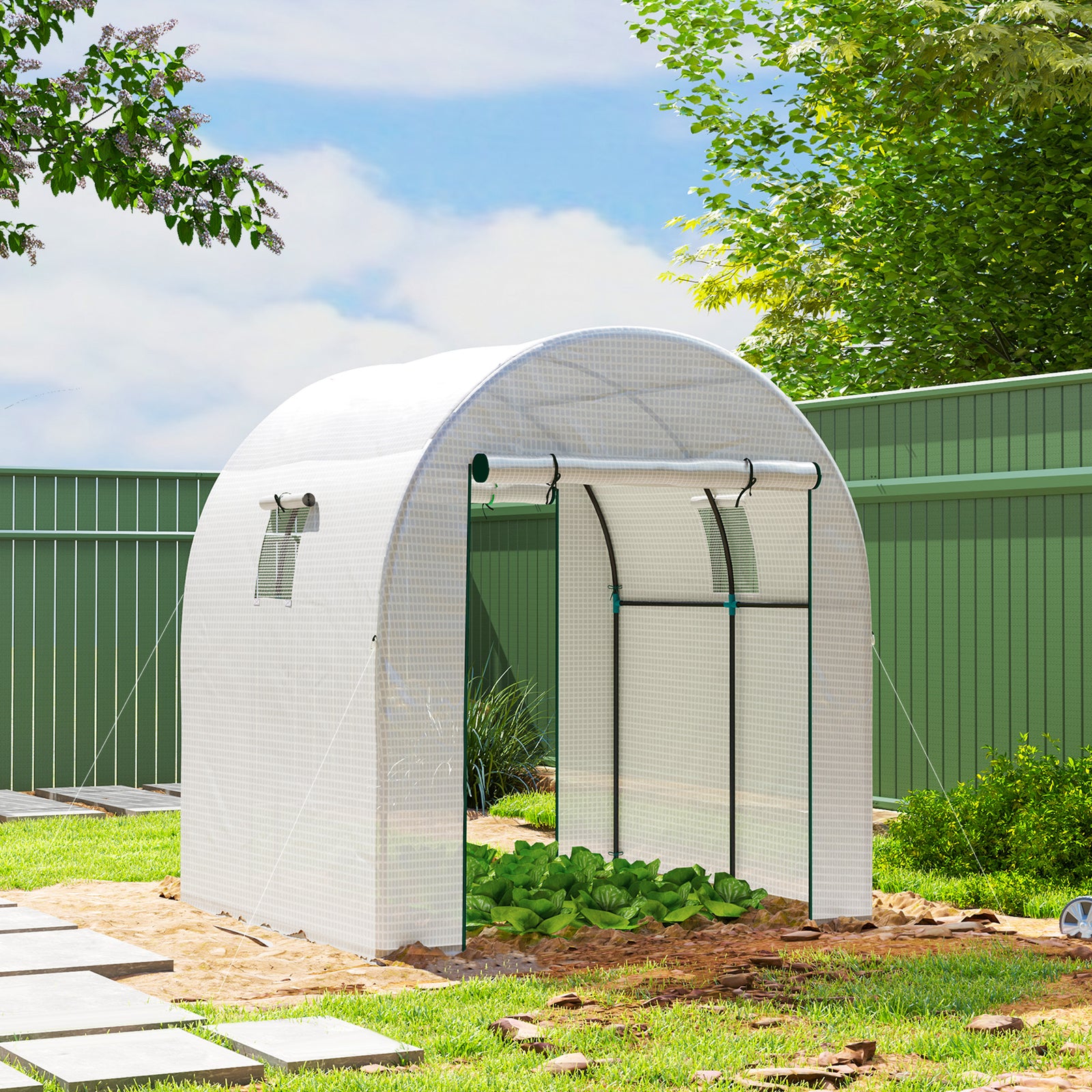 1.8 x 1.8 x 2m Polytunnel Greenhouse With Doors And Mesh Windows