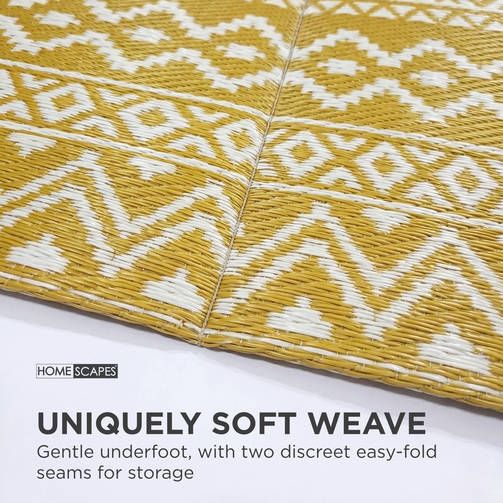 Luxury Outdoor Rug Waterproof Reversible For Garden Patio 100% Recycled, Yellow Anna Aztec | 150cm x 240cm | Yellow