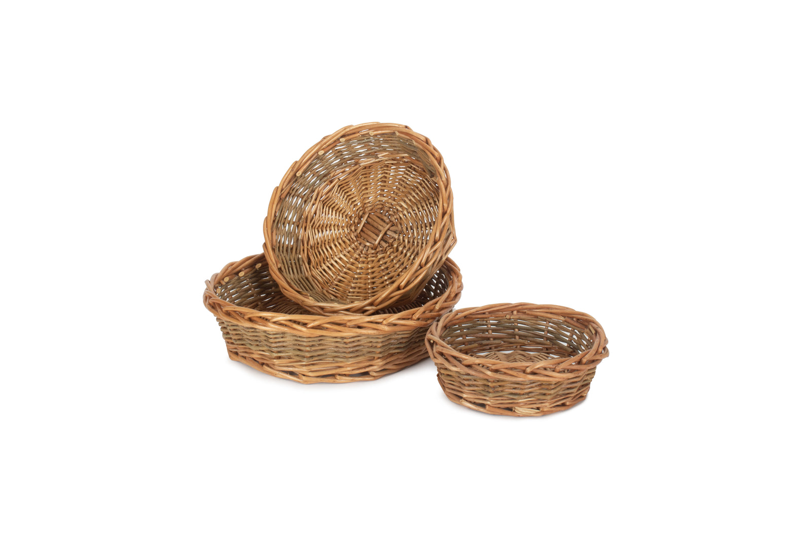 Wicker Unpeeled Willow Round Tray | Set-of-3 | Brown