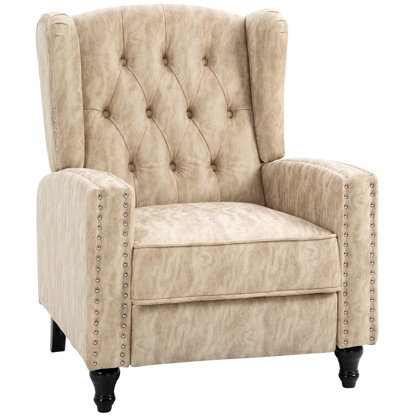 Marble Effect Reclining Armchair W/ Footrest | Beige