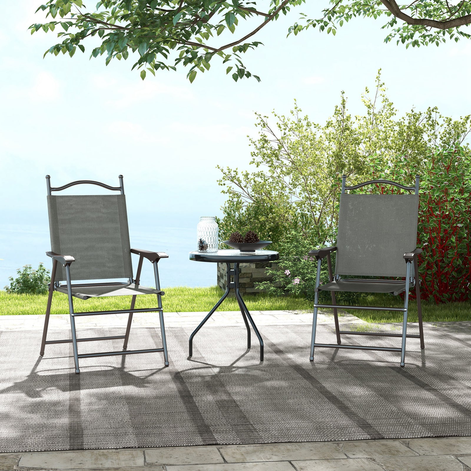 2pcs Folding Chair With Armrest, Breathable Mesh Fabric Seat | Dark Gray