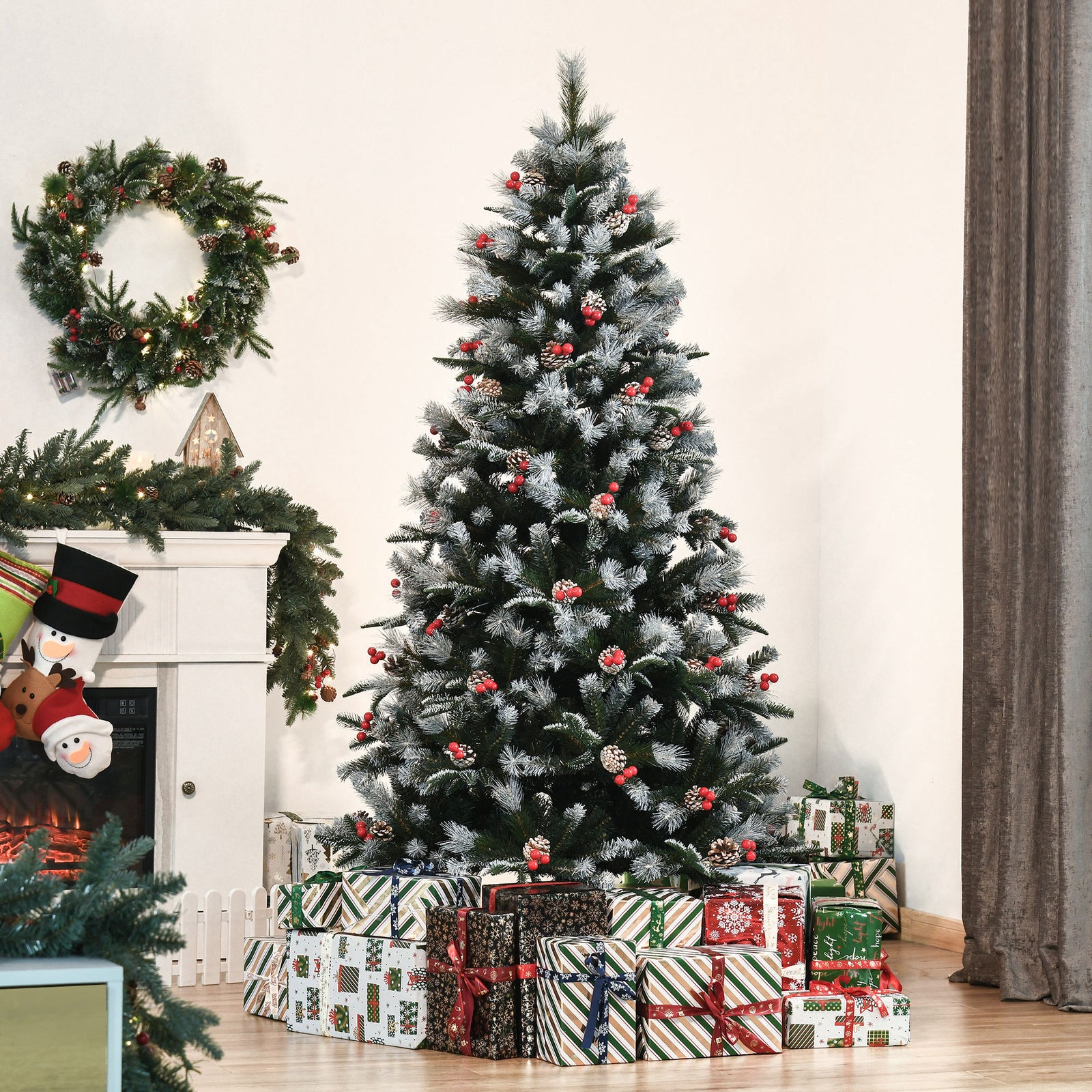 6ft Artificial Snow Dipped Christmas Tree Xmas Holiday Pencil Tree Green | 6ft | Multi Colour