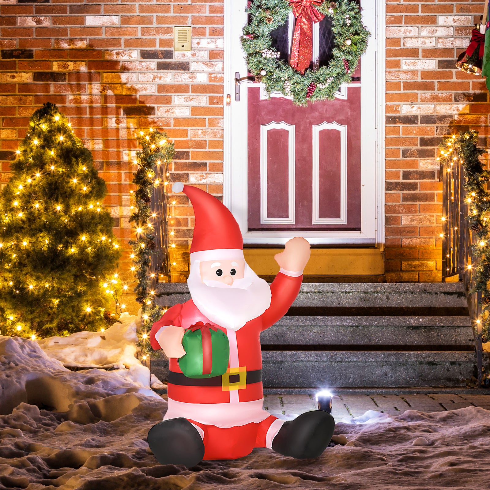 4ft Lighted Inflatable Santa Claus With Gift Box Christmas