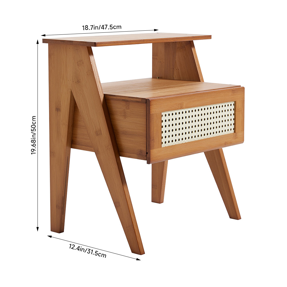 Wooden Nightstand Storage Cabinet With Shelf
