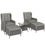 5 Piece Rattan Set With Recliners, 2-tier Coffee Table | Charcoal Grey