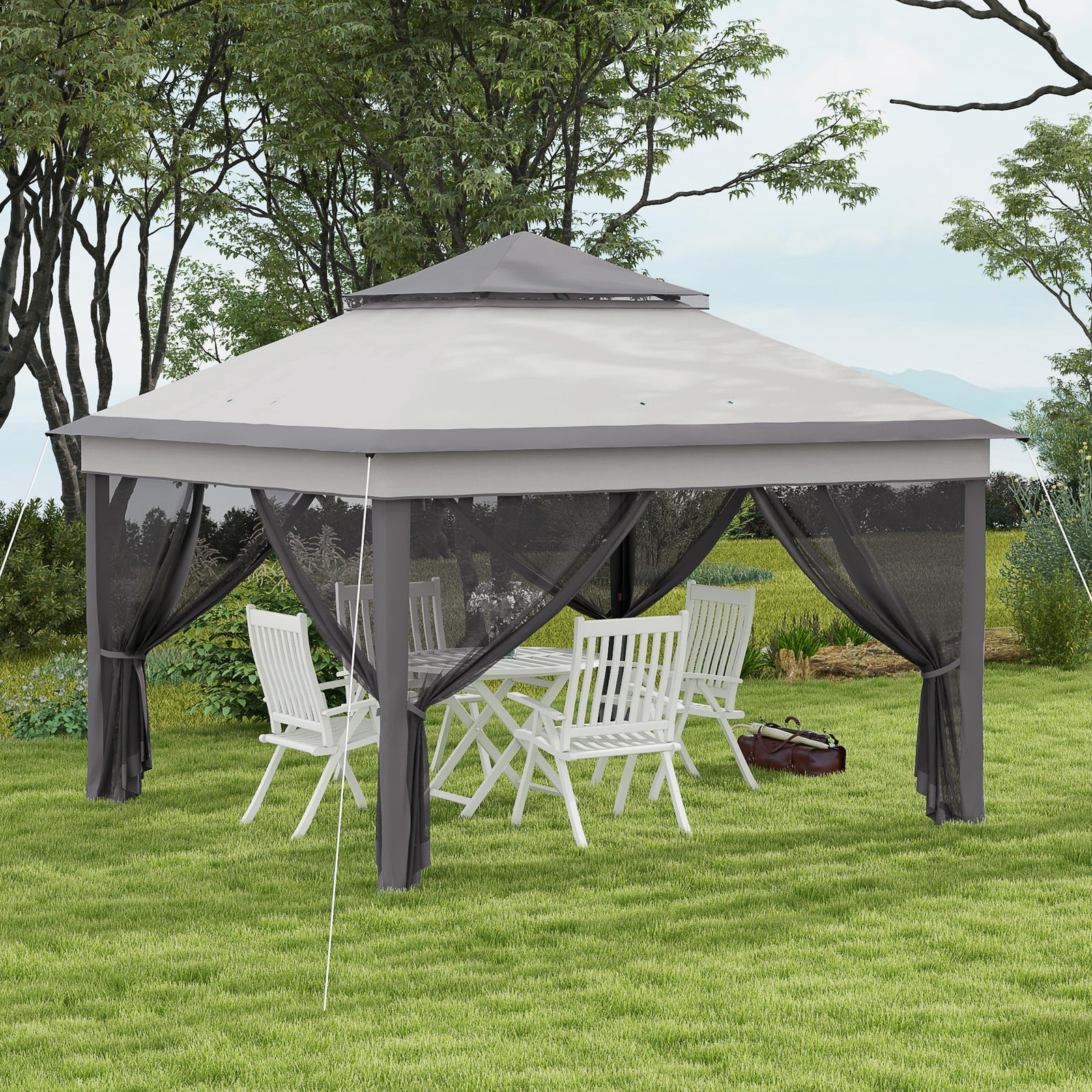 3 X 3(m) Pop Up Gazebo Tent With Netting, Height Adjustable | Gray