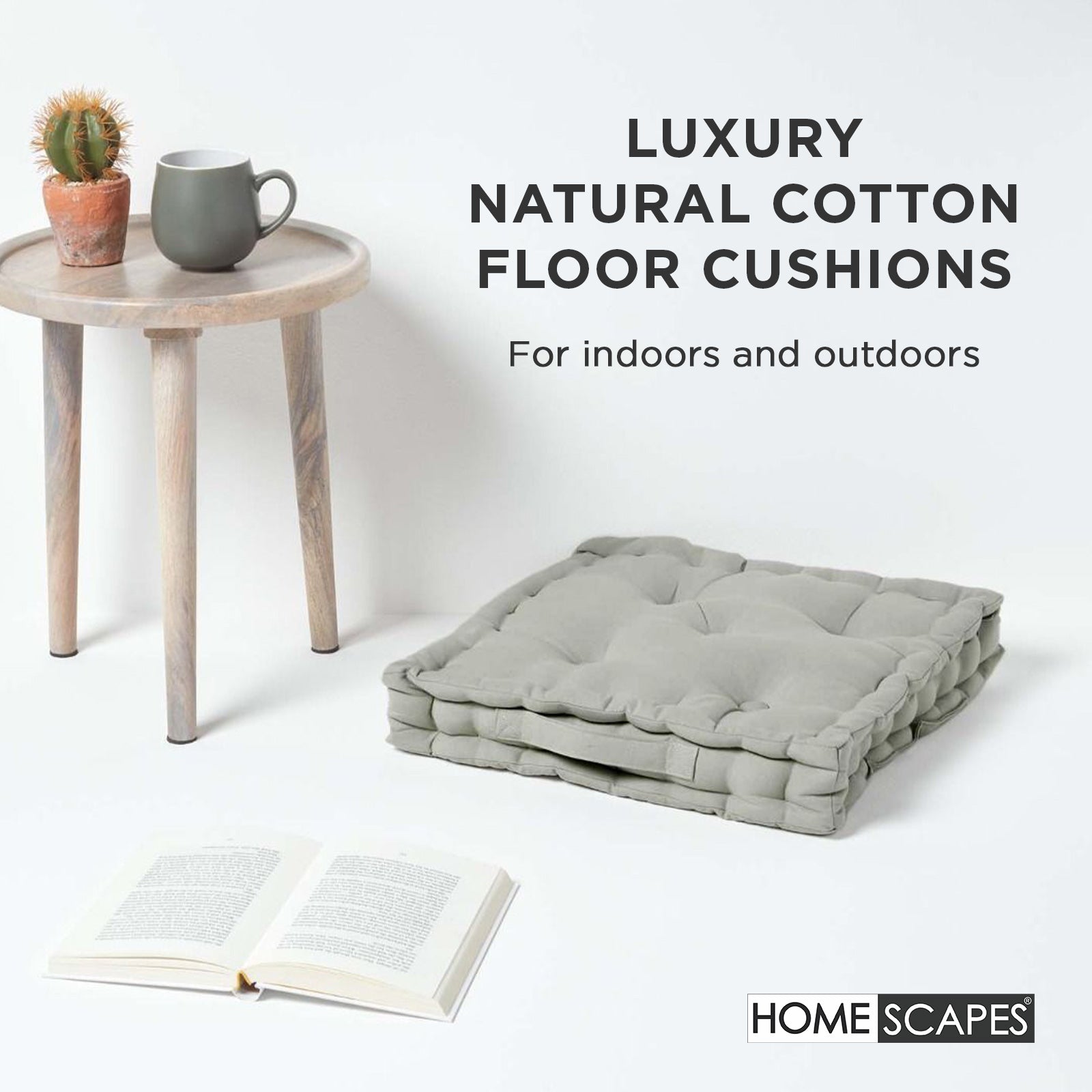 Cotton Plain Floor Cushion | 40cm x 40cm | Grey