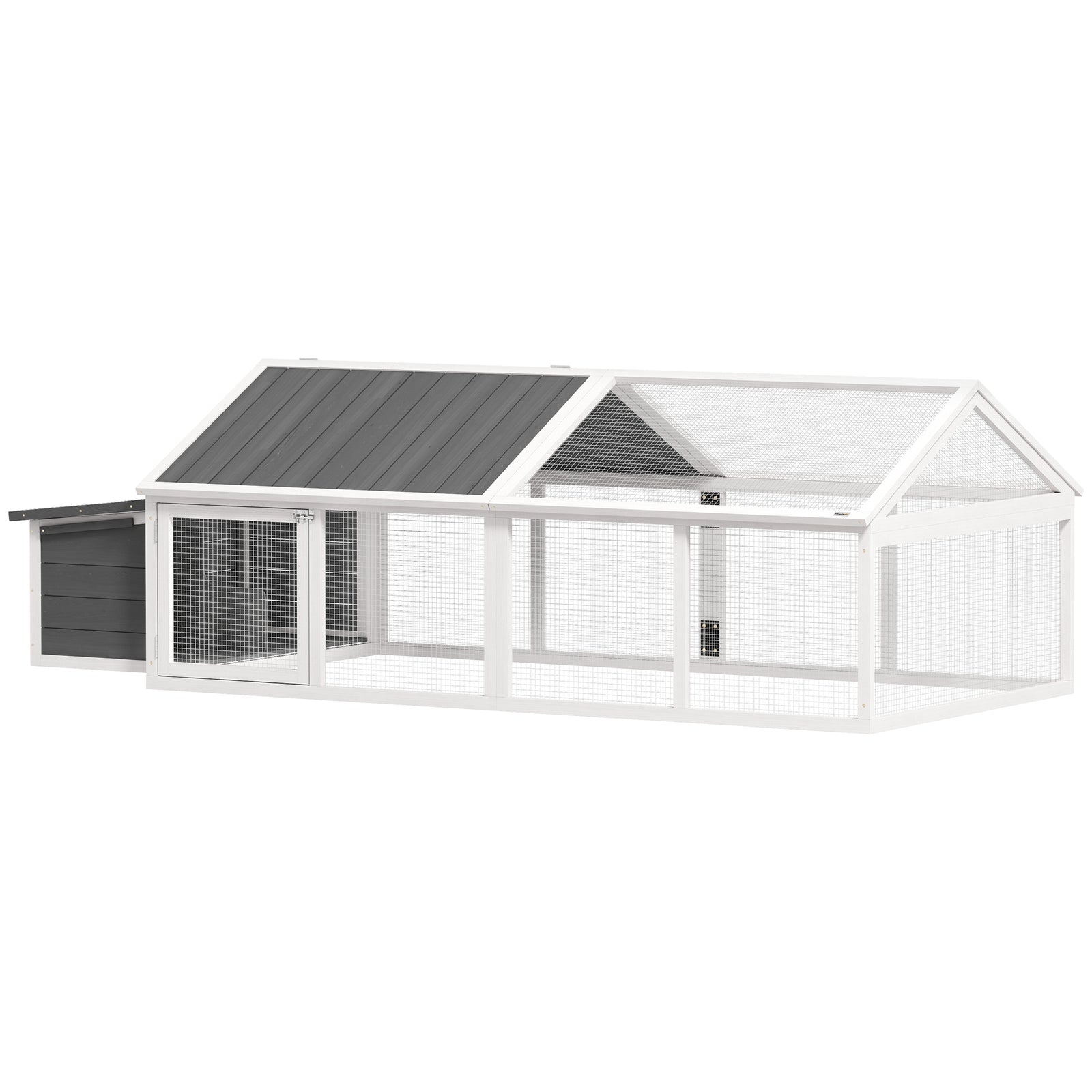 Wooden Chicken Run With Nesting Box, Openable Roof, For 4-8 Chickens | White