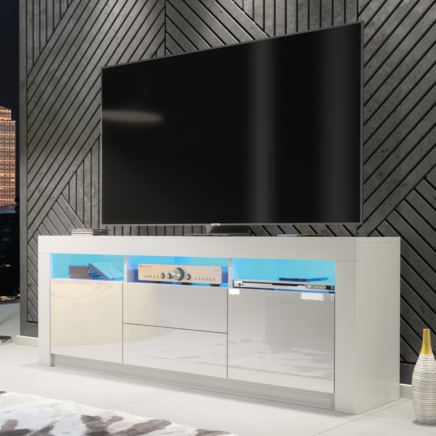 Shine Tv Unit 160cm With Led Lights | White